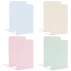 Metal Bookends,4 Pairs/8 Pieces Heavy Duty Bookends for Shelves Heavy Books, Anti-Slip Design Book Stopper for Magazines, DVDs, Kids, Girls(8 x 5.3 x 4 inches)