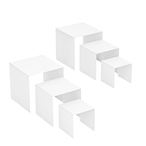 Matte Metal Display Stand,6 Pcs 2 Set Display Risers for Display, Metal Rectangular Display Shelf for Showcase, Dessert, Toys, Perfume (White, 3''x4''x5) - color: White, size: 3''x4''x5"