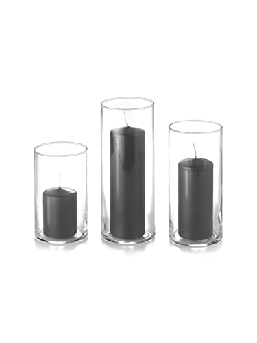 yummi Set of 36 Slim Pillars and Cylinder Vases - Gray - color: Gray