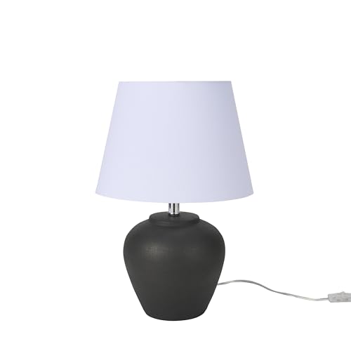 Nourison Home 20" Black Matte Ceramic Table Lamp with Fabric Shade, Bedside Nightstand Lamp for Bedroom, Living Room, Entryway - color: Black