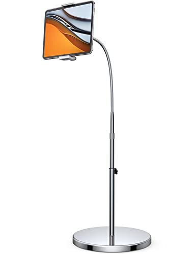 Lamicall Tablet Floor Stand Gooseneck - Swivel Tablet Holder Mount with Adjustable Height & 10.6lb Stable Base, for 4.7-13" iPad mini Air Pro 12.9/9.7, Tab, Kindle, iPhone Air 17 Pro Max, Phones - color: Silver