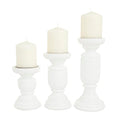 Deco 79 Mango Wood Turned Style Pillar Candle Holder, Set of 3 10", 8", 6"H, White - color: White, size: 3 PIECES SMALL SIZE