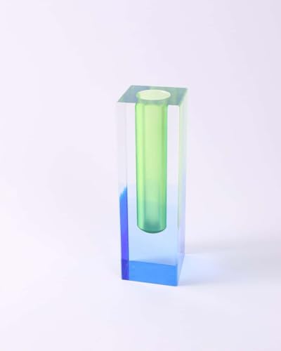 Acrylic Vase, Bud Vase for Centerpieces, Maximalist Decor Cute Flowers Vases for Modern Home, Office, Bedroom, Living Room, Dining Table (Green, Blue) - color: Green, Blue