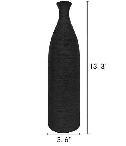 Modern Black Ceramic Vase, 13.3 inch Small Narrow Neck Vases, Ceramic Flower Vases Decorative, Fireplace, Table Decor, Modern Farmhouse Decor Vase