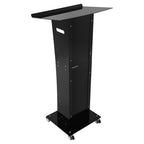 Acrylic Podium Stand with Wheels, 48.42 Inches Speaking Lectern Stand Portable Black Podium Lectern with 23.62 x 17.32 Inches Sloping Tabletop Capacity 33.07lbs for Schools, Churches - color: Black(acrylic)