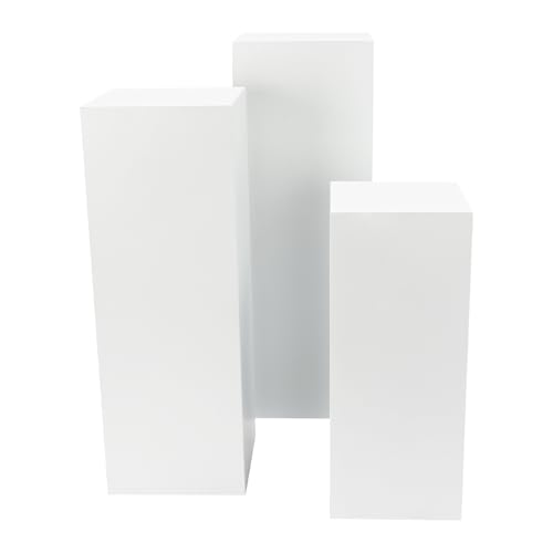 3PCs Square Pedestal Stand for Party, White Metal Cylinder Pedestal Stands, Sculpture Display Column Decoration Cube for Wedding Event Decoration
