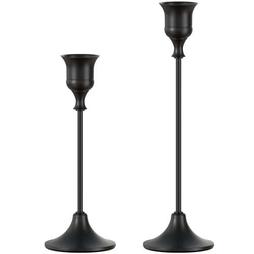 FSyueyun Black Candle Holder Set of 2, Elegant Metal Candlestick Holders for Vintage Taper Candle Holders, Perfect for Table Centerpieces, Fireplace Mantels, Home Decor, Weddings and Party Decorations - color: Black, size: Set of 2