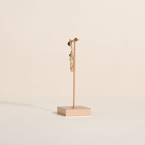 Golden earring display stand for selling, Metal earring T bar holder for show, Jewelry earring storage organizer, jewelry photography props (Square base-Golden-High) - color: Gold, size: High