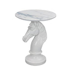 Modern Accent Table Living Room Horse Statue White Contemporary‌ Faux Marble Night Stand Side Table with Horse Head Base Reception Area & Bedroom（Width 19.69" ——Tall 24.8"） - style: White horsehead table