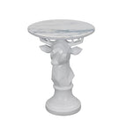 Deer Side Table for Living Room - 20" Faux Marble Top Accent End Table with Hand-Carved Resin Deer Statue Base - Modern Round Bedside Table for Bedroom, Patio, Entryway,Gift - Tool-Free Setup - color: White Deer