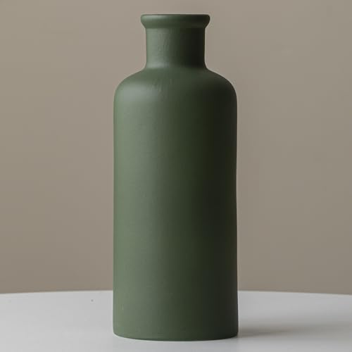 Green Ceramic Vase for Flowers, Modern Decorative, 10 Inch Tall, 4 Inch Width, Farmhouse Style Home Decor for Pampas Grass, Living Room, Dining Table, Office Decor, Kitchen Shelf (Mattte Green) - color: Mattte Green