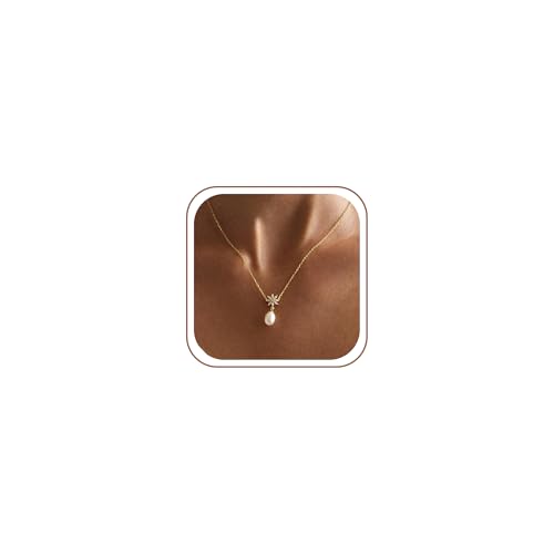 Mothers Day Gifts - 14K Gold Plated Pearl Necklaces for Women Trendy Dainty Necklace Simple Layered Gold Pearl Necklace for Women Mothers Day Wedding Birthday Gifts - color: 5-CZ Pearl necklace