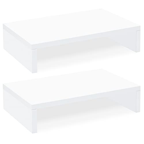 TEAMIX White Monitor Stand Riser - 2 Pack, Wood 2 Tier Adjustable Dual Monitor Riser for Laptop/PC Computer Stand for Desk - color: White