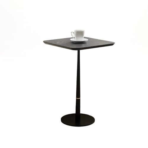 Drink Table,Modern Small Side Table, Cocktail Table with Metal Square Top,Wood Grain Texture,Weighted Base for Living Room,Bedroom,Small Spaces,Black - color: Black-square