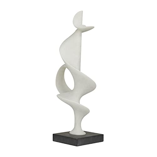 Deco 79 Polystone Abstract Decorative Sculpture Home Decor Statue with Black Base, Accent Figurine 10" x 9" x 28", White