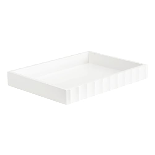 Kate and Laurel Lissi Decorative Rectangle Tray with Wavy Design; 16 x 12; White; Modern Scalloped Serving Tray for Coffee Table Ottoman; Dining Table; or Entryway Catch-All Tray - color: White