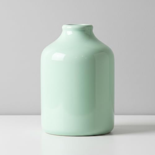 Sunddo Green Ceramic Vase for Home Decor, 7 Inch Modern Decorative Vases, Minimalist Flower Vase for Living Room, Bookshelf, Bedside Table Decor, Nightstand, Wedding Table Decoration - color: Light Green, size: 7 inch