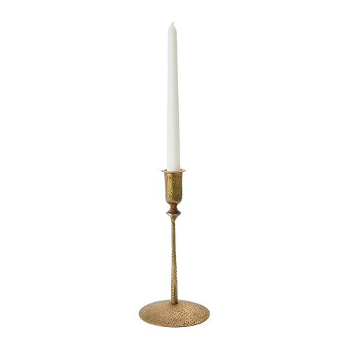 Creative Co-Op Hand-Forged Hammered Metal Taper, Antique Brass Finish Candle Holder - size: 4" Round x 8-3/4"H