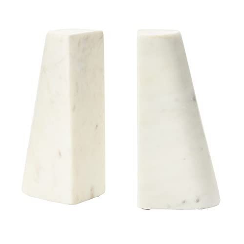 Main + Mesa Geometric Marble Bookends with Brass Inlay, White - color: White
