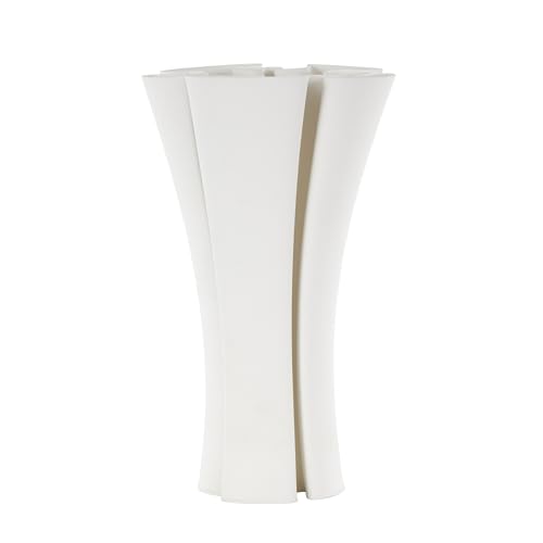 Deco 79 Ceramic Abstract Decorative Vase Ribbed Dimensional Folded Centerpiece Vase with Curvy Rim, Flower Vase for Home Decoration 8" x 7" x 15", White - color: White, size: 8" x 7" x 15
