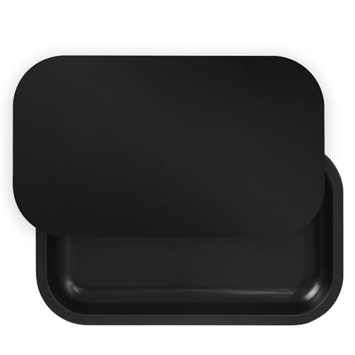 Large Metal Tray with Soft Magnetic Lid, Pretty Decorative Tray with Magnetic Self-Sealing Cover, Perfect for Home and Travel, 10.6’’×6.3’’(Black) - color: Black, size: Large