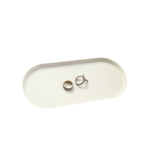 White Silicone Vanity Tray, 8.66x3.94 Inch Oval Food-Grade Counter Organizer, Dishwasher Safe Scratch-Proof Storage Tray for Jewelry Makeup Bathroom Desk - color: White
