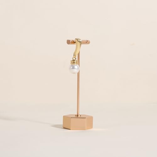 Golden earring display stand for selling, Metal earring T bar holder for show, Jewelry earring storage organizer, jewelry photography props (Hexagon base-Golden-Low) - color: Gold, size: Low