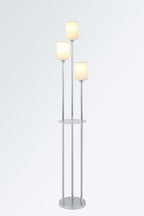 Floor Lamps for Living Room, 3-Lights Modern Floor Lamp with Shelves, Chrome Standing Lamp with Fabric Shade and Foot Switch, Shelf Standing Lamps with Table, Tall Lamps for Bedroom Office - style: Chrome-Fabric Shade