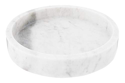 Creative Co-Op Minimalist Round Carved Marble Tray or Charcuterie Board, White - size: 8"