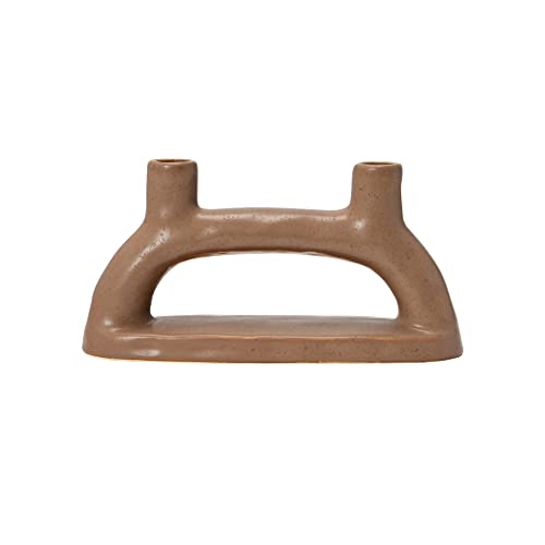 Creative Co-Op Modern Stoneware Double Taper Holder, Matte Brown