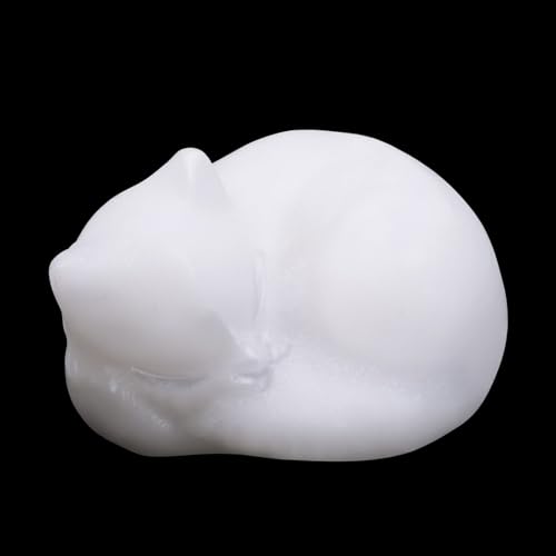 LAIDANLA White Jade Cat Healing Crystals Figurine Sleeping Cat Hand Carved Cute Statue Polished Stone Sculpture Reiki Office Room Bedroom Desk Home Decoration Gifts 1.6" - color: N-white Jade
