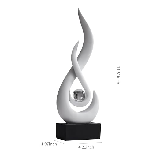 AWNR Abstract White Sculpture Decor: Flame Statue with Glass Ball Resin Art Figurines Unique Centerpiece Table Decorations Modern Home Decor Living Room TV Stand Coffee Table Office Decor - color: White Statue