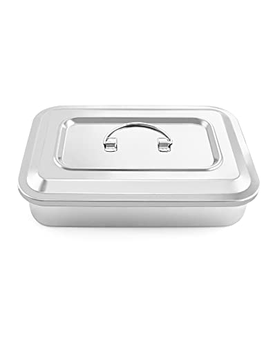 QWORK 201 Stainless Steel Instrument Tray Organizer Holder with Lid and Handle Grip for Lab Science Instruments, 9.5" x 6.3" x 2"