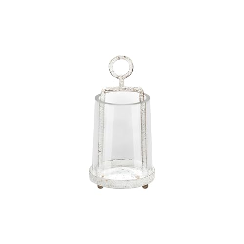 3.3" Wide Modern Farmhouse Metal Hurricane Candle Holder with Handmade Sturdy Glass Sleeve in Rustic White for Tealight Candle & Plants, Glass Hurricane Lantern, Industrial, Minimalistic - color: White Shabby, size: 3.3"x5.2"