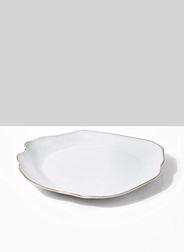 Serene Spaces Living Set of 2 Medium Free-Form Edge Glazed Ceramic Plate- Dinnerware for Vintage Weddings, Events, Measures 9" Long, 8" Wide and 1" Tall - color: White, Set of 2 - 9"