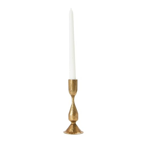 Creative Co-Op Round Hand-Forged Metal Taper Holder, Antique Brass Finish - size: 2-1/4" Round x 6-1/2"H