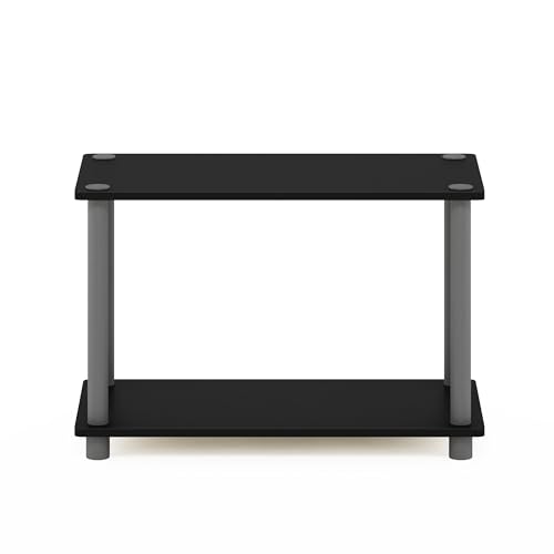 Furinno TURN-N-TUBE Side Table, 2-Tier Modern Rectangle End Table with Open Shelf, Night Stand, Bedside Table, Toolless Assembly, for Living Room, Bedroom, Black - color: Black/Grey, size: 1-Pack