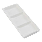 esowemsn 1PC Mini White Ceramic Rectangular 3 Compartment Appetizer Serving Tray Divided Spices Vinegar Nuts Snack Sauce Dishes for Home Kitchen Restaurant - size: Small