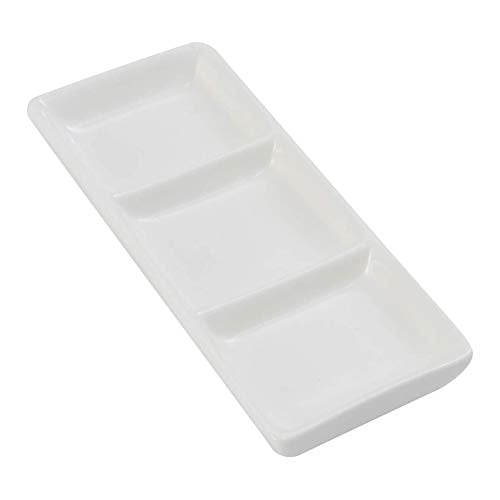 esowemsn 1PC Mini White Ceramic Rectangular 3 Compartment Appetizer Serving Tray Divided Spices Vinegar Nuts Snack Sauce Dishes for Home Kitchen Restaurant - size: Small