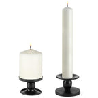 QWORK Black Metal Candle Holders for Pillar & Taper Candles, Set of 2 Small Candle Stick Holders
