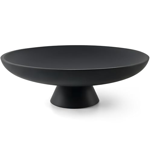 LIN CHUAN Large Decorative Bowl, Modern Resin Pedestal Bowl for Home Decor, Stylish Fruit Bowl for Kitchen Counter, Chic Key Holder for Entry Table, Matte Black - color: Black