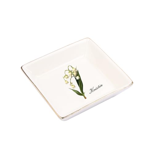 Personalized Birthday Flower Jewelry Tray - Custom Ring Holder Dish with Name for Women Mom Engraved Birth Month Flower Jewelry Tray Gifts for Wife Her Christmas Birthday Anniversary - color: Style 2