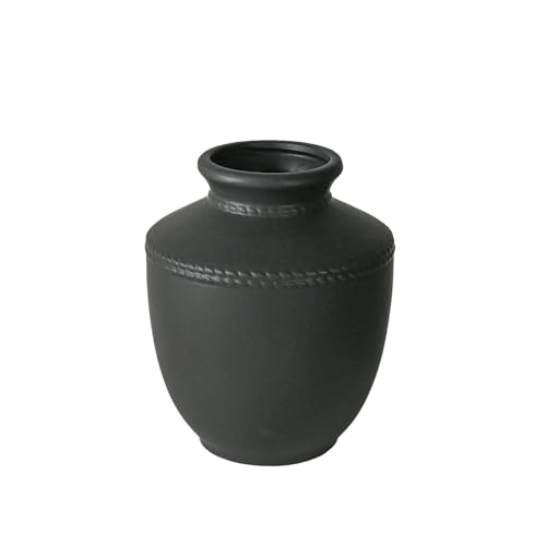 Farmhouse Ceramic Vase for Living Room Bedroom Black 7.45'' Flower Bouquet Vase for Fake Plant Home Decor Office Fireplace Centerpieces Rustic Retro Vintage Modern Gift Decoration - color: Black
