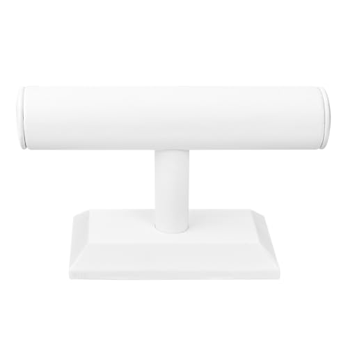 MOOCA T-Bar Deluxe Wooden Bracelet Holder Display, Watch Hoder, Bracelet Display Stand, Jewelry Stand Organizer, White Leatherette - color: White Faux Leather