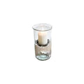 First of a Kind Glass Hurricane Pillar Candle Holder with Rustic Metal Insert, Perfect as a Centerpiece (10" Tall) - size: 10" Tall Clear