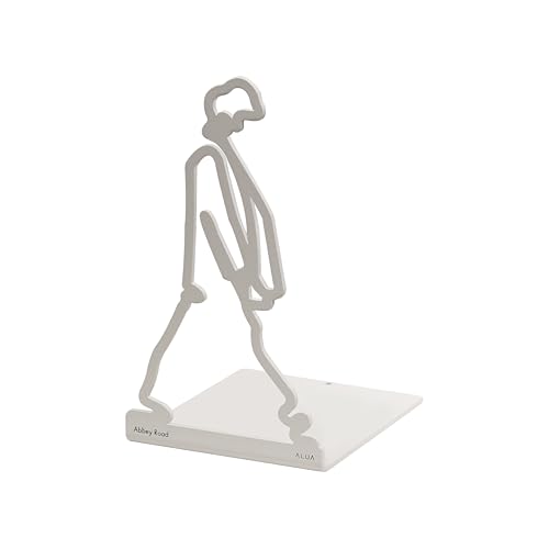 ALUA - Metal Bookend Modern Line Art Design Heavy-Duty and Scratch-Resistant Space-Saving Organizer (B, White)