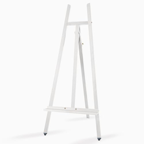 A - Frame Wooden Display Easel - Adjustable Lyre Beechwood Studio Easel Stand Holding Canvas Up to 90", Inclinable Artist Floor Painting Easel for Artwork Painting, White - color: White