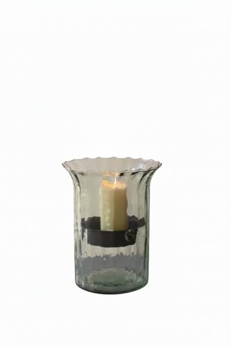 First of a Kind Small Glass Candle Holder - Hurricane Candle Holder with Rustic Insert, Mouthblown by Artisans in Colombia - Perfect for Home Decor, Centerpieces, Display with Personal Memorabilia - size: Small