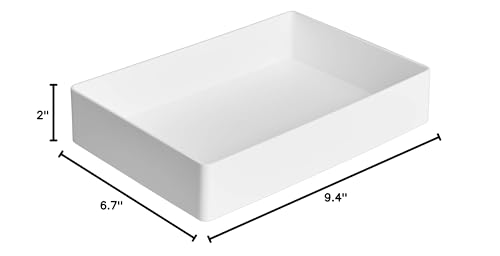 Amazon Basics Rectangular Plastic Desk Organizer with Storage Trays, Accessory Tray, Drawer Organizer, 9.4 x 6.7 x 2 inch, White - color: White, style: 1 Pack