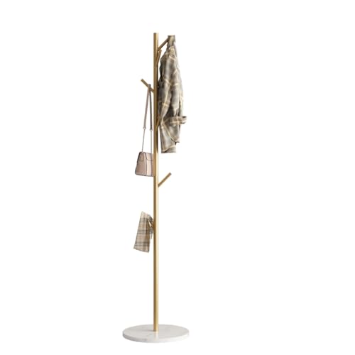 Gold Coat Rack Freestanding, Metal Coat Tree with Marble Base, Coat Rack Stand with 8 Hooks, Entryway Coat Stand for Hanging Clothes, Hats, Bags - size: 67in-bra